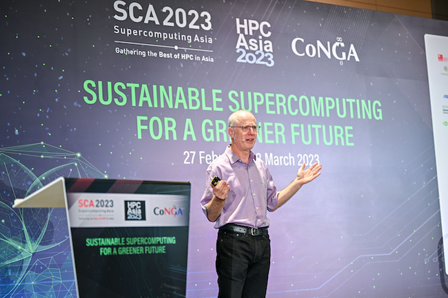 Prof. David Abramson speaking at Supercomputing Asia 2023 in Singapore. (Photo courtesy of SCA 2023.)