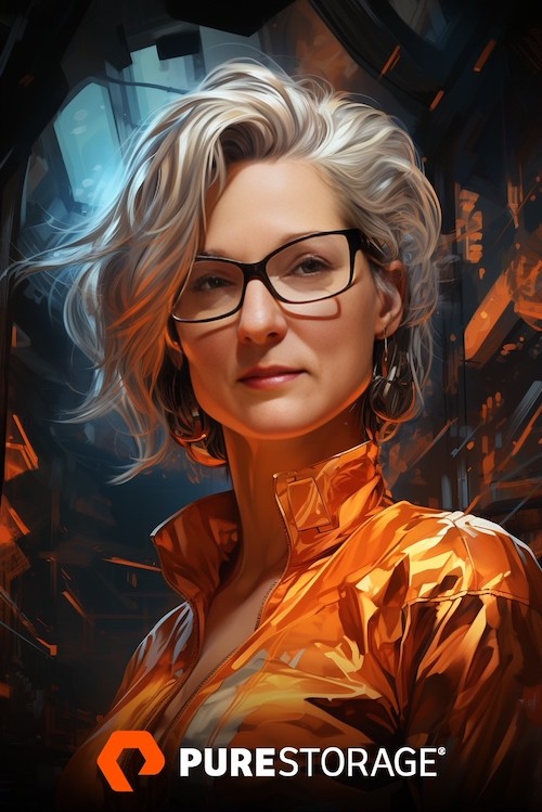 An AI-generated image of Dr Marlies Hankel from a SC23 trade stall.