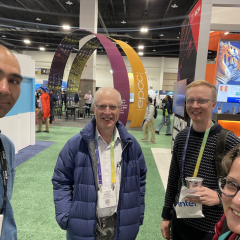 RCC staff at SC23, L–R: Jake Carroll, Prof. David Abramson, Owen Powell, and Dr Marlies Hankel. (Image: Jake Carroll, RCC.)