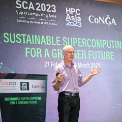 Prof. David Abramson speaking at Supercomputing Asia 2023 in Singapore. (Photo courtesy of SCA 2023.)