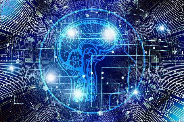 Human brain with a computer circuit board background