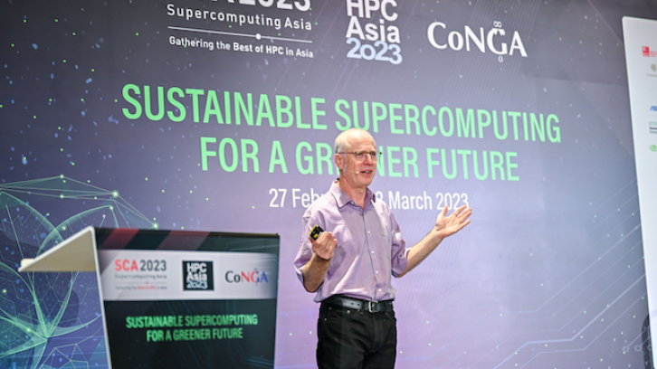 Prof. David Abramson speaking at Supercomputing Asia 2023 in Singapore. (Photo courtesy of SCA 2023.)